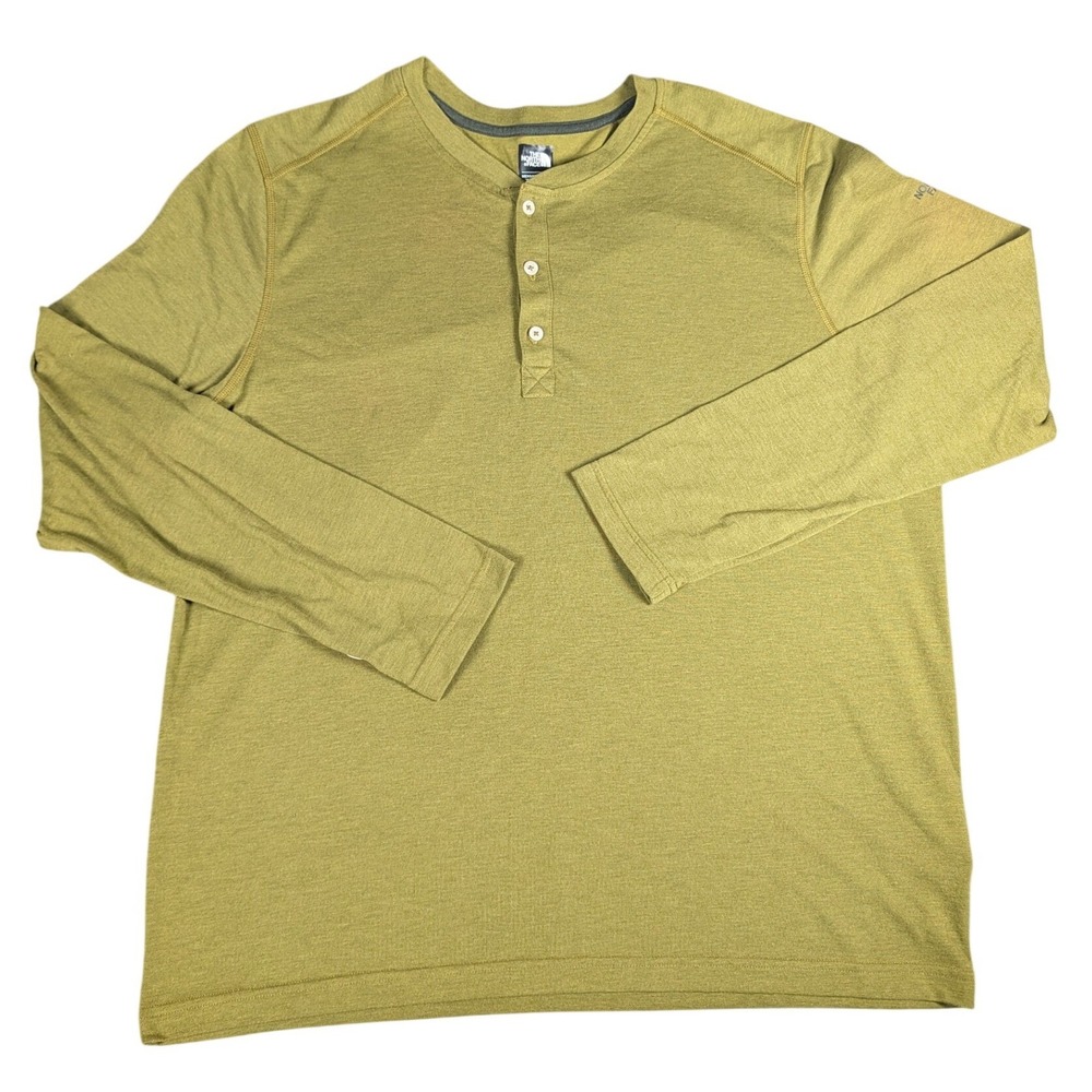 The North Face Mens FlashDry Long Sleeve Henley Shirt Olive Green Heathered XL